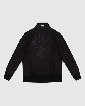Stefano Ricci Children's black bomber jacket in a pattern with an emblem YUJ8200040HCTRP