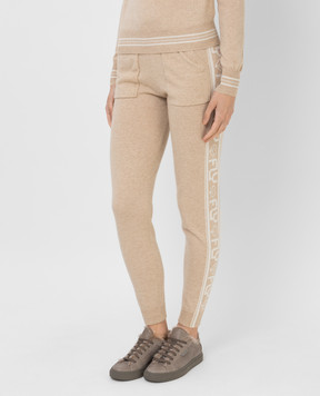 Be Florence Beige patterned cashmere joggers F2112