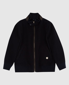 Stefano Ricci Children's dark blue cashmere jacket with leather inserts YUJ7400010C807