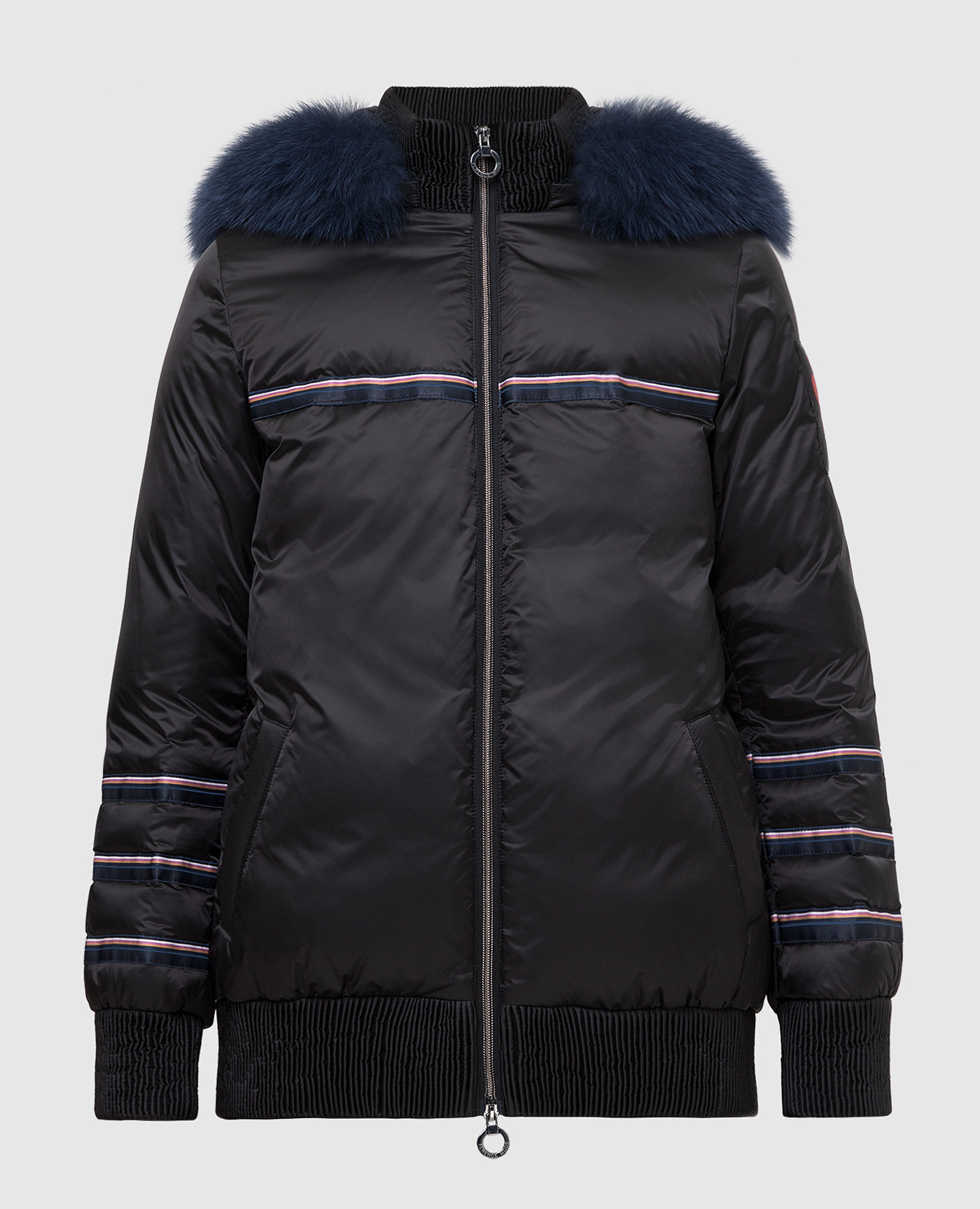 

Black down jacket with fox fur collar Florence Mode, Черный