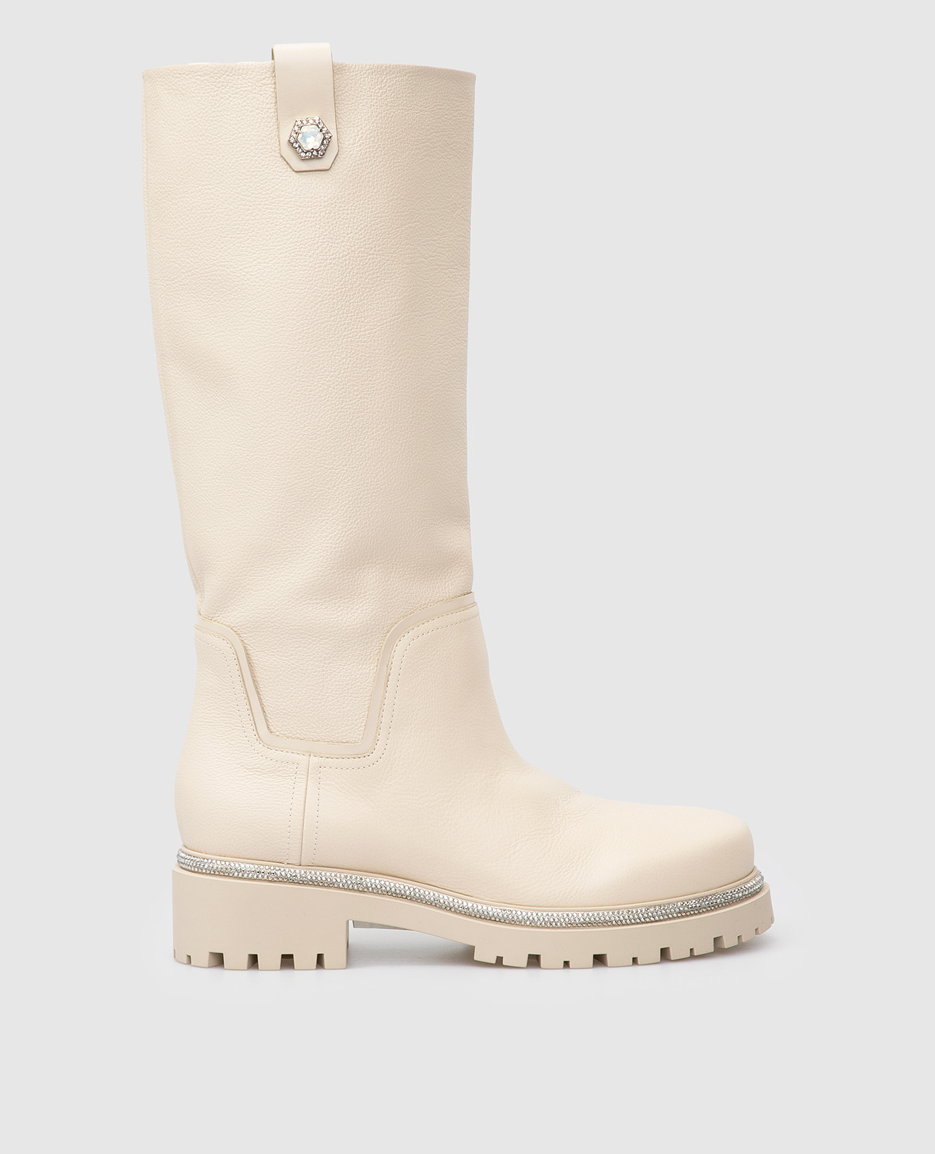 Nina light beige leather boots with crystals rene caovilla