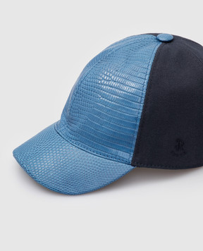 Stefano Ricci Children's dark blue cap with leather inserts YVF5347CFVRL