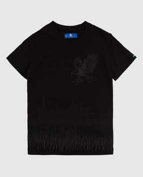 Stefano Ricci Children's black t-shirt with embroidery YNH84001FI803