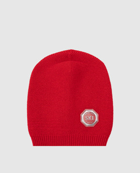 Stefano Ricci Children's red cashmere hat with emblem KYS8300CUFSY6480