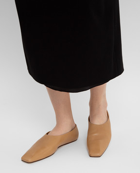 The Row Dark Beige Leather Square Toe Flat Shoes F1181L72