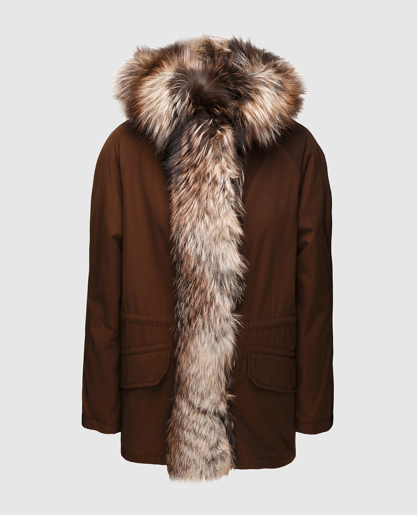 Two-sided down parka with fox and mink fur