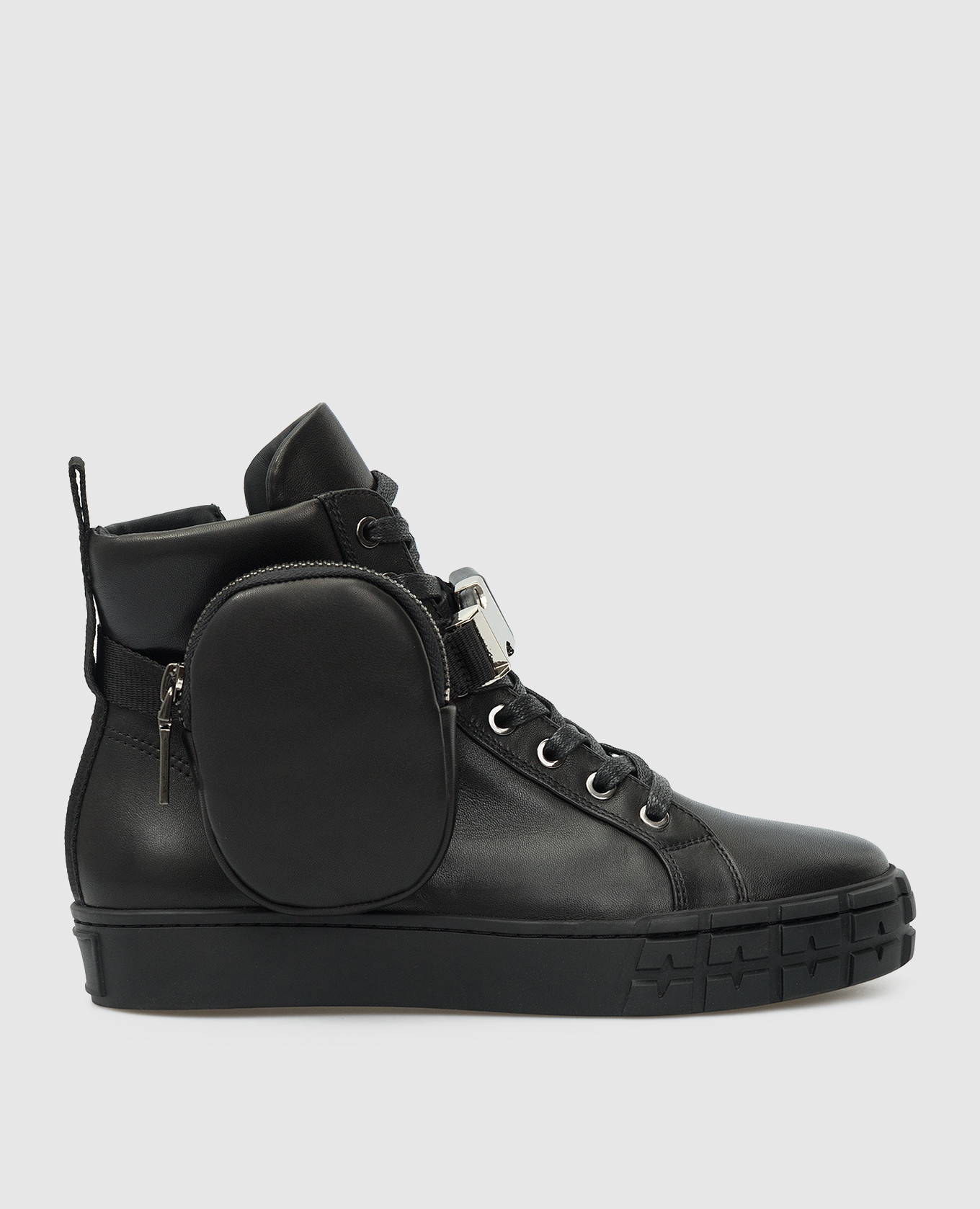 Black leather hi-tops with detachable pockets babe pay pls