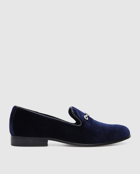 Stefano Ricci Children's dark blue velvet loafers with buckle YRU59CG864VL