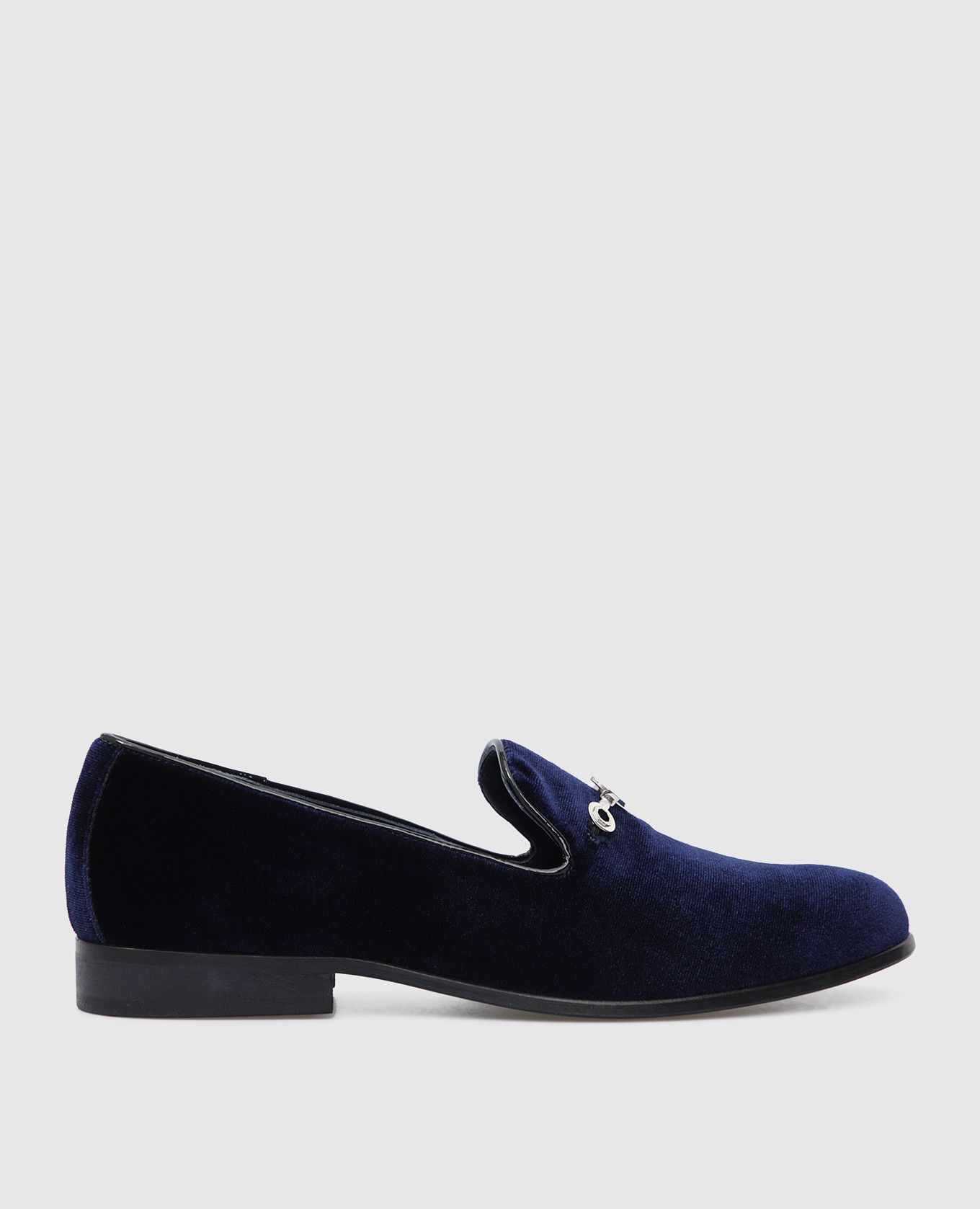 Children's dark blue velvet loafers with buckle stefano ricci