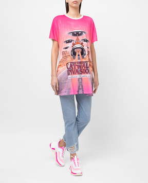 Twinset Long oversized T-shirt with print and crystals 211MT219A