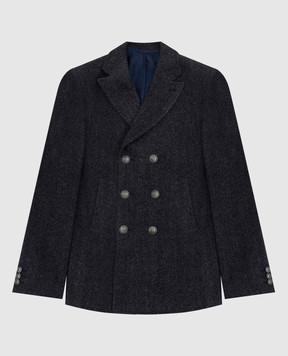 Stefano Ricci Children's double-breasted dark blue wool coat Y1ZSPC6000WC801