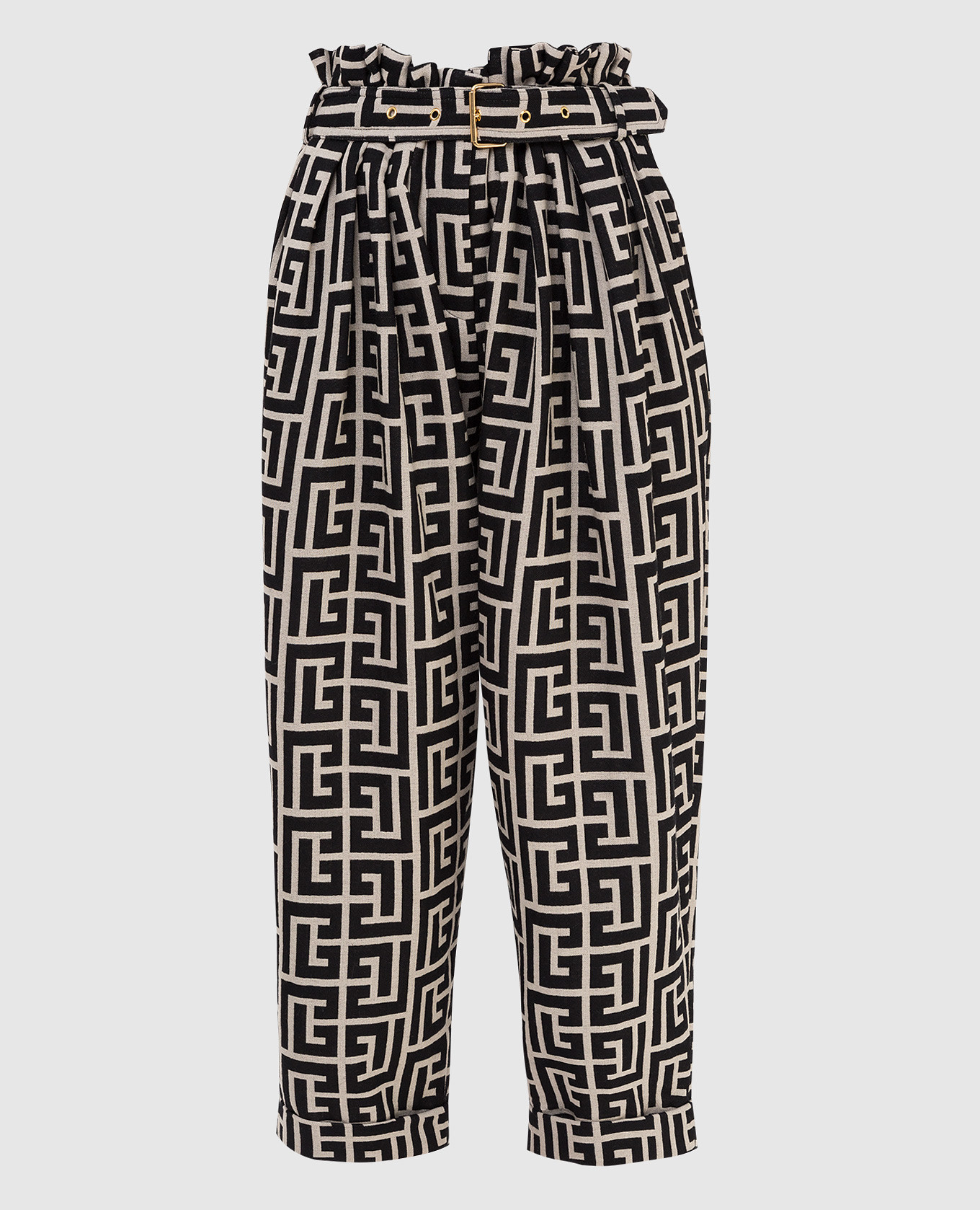 

Wool trousers with logo pattern Balmain, Black