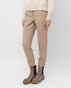 Peserico Beige striped wool trousers P0462902570