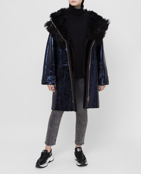 Yves Salomon Blue sheepskin coat 20WYM61695MERM