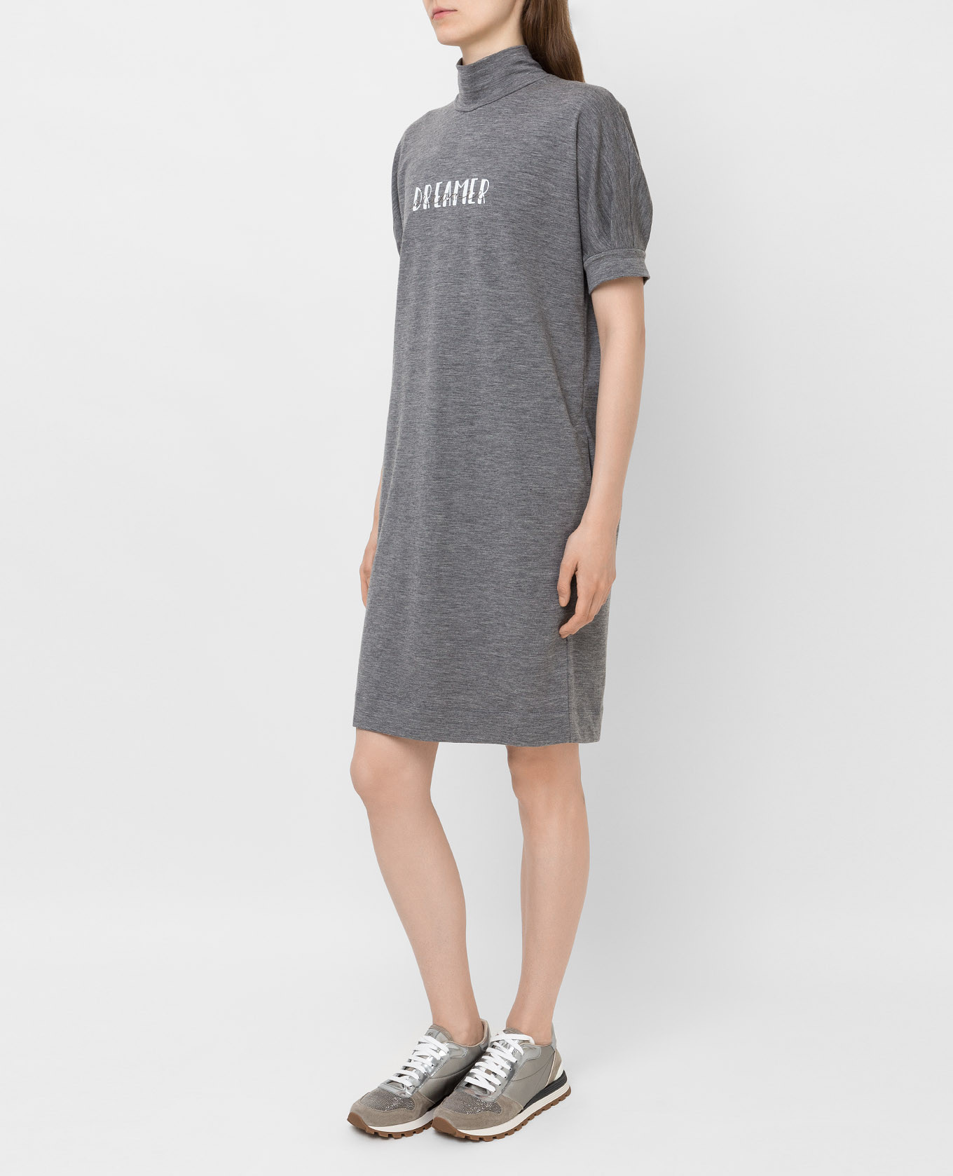 

Printed wool dress with monili Brunello Cucinelli, Grey