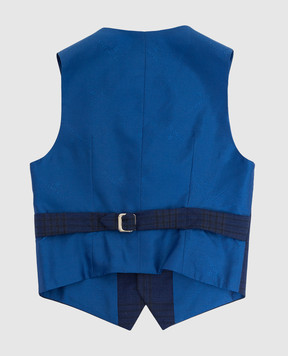 Stefano Ricci Children's dark blue checked wool and silk vest Y1E0100000HC3586