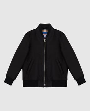 Stefano Ricci Children's black bomber jacket in a pattern with an emblem YUJ8200040HCTRP