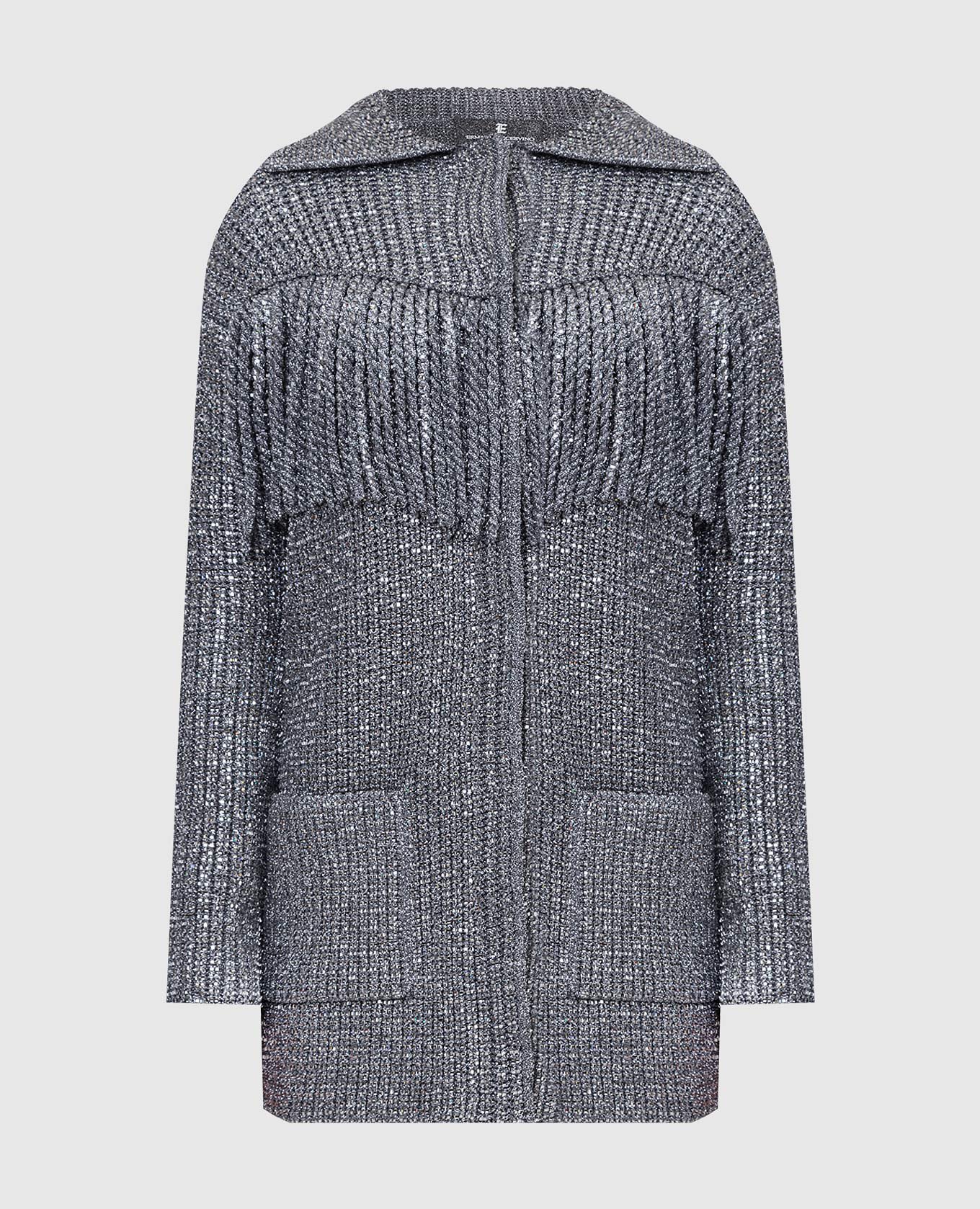 Scump/De Lux Ermanno Scervino Silver cardigan in crystals with fringes