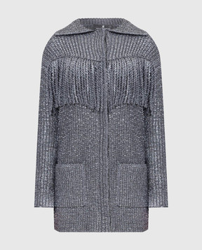 Ermanno Scervino Silver cardigan in crystals with fringes D405D701CTJKE
