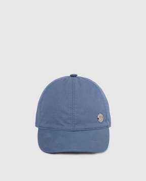 Stefano Ricci Children's blue cap in silk and leather with a pattern YVF5190PCT9VHA