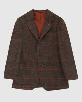 Stefano Ricci Children's dark gray plaid wool, silk and linen blazer Y1RSGD2200WKL03B