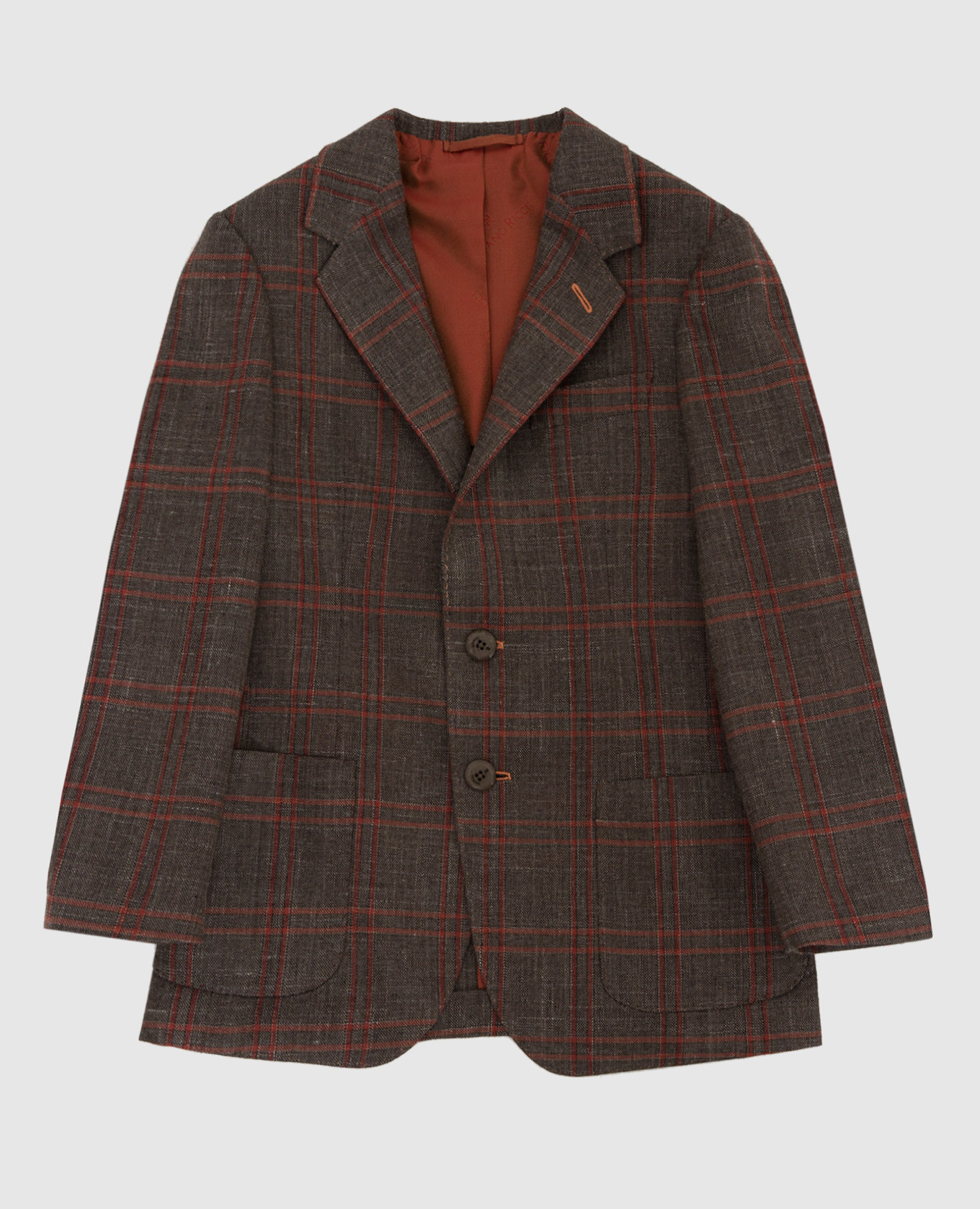 Children's dark gray plaid wool, silk and linen blazer stefano ricci