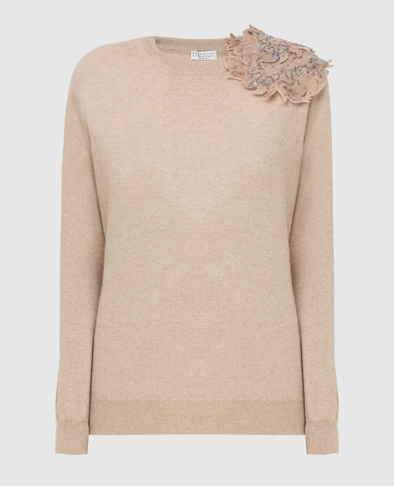 

Beige cashmere jumper with appliqué Brunello Cucinelli