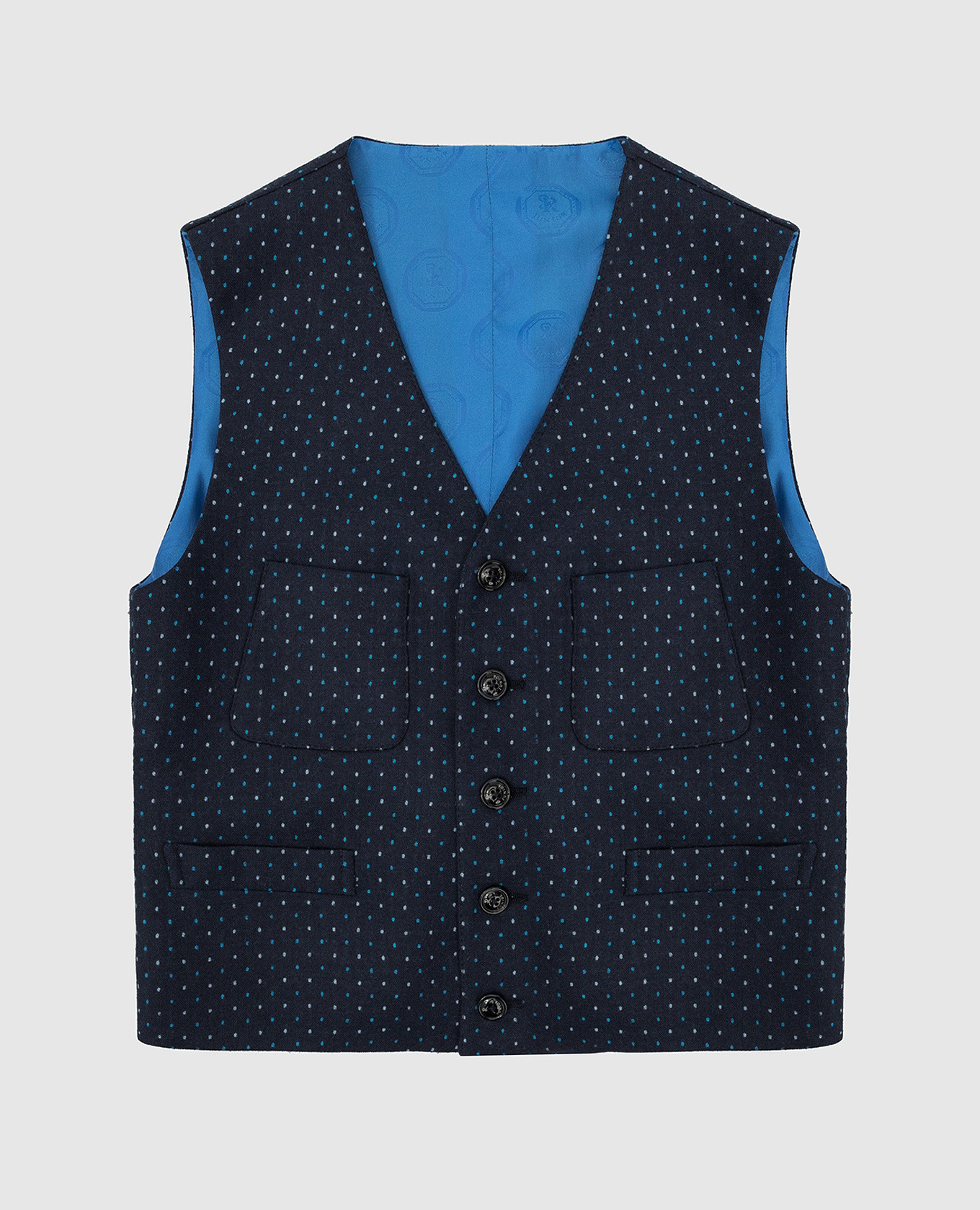Navy blue patterned wool vest stefano ricci