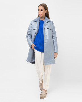 Yves Salomon Light blue sheepskin coat with slits 22WYM60295MEVN