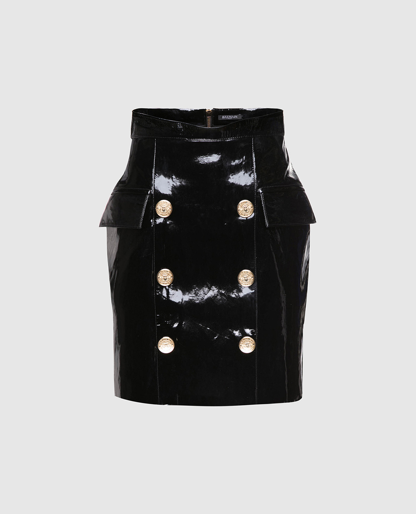 

Black leather skirt Balmain, Черный