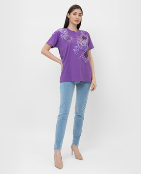 Ermanno Scervino Purple T-shirt with crystals and lace D392L714DUX