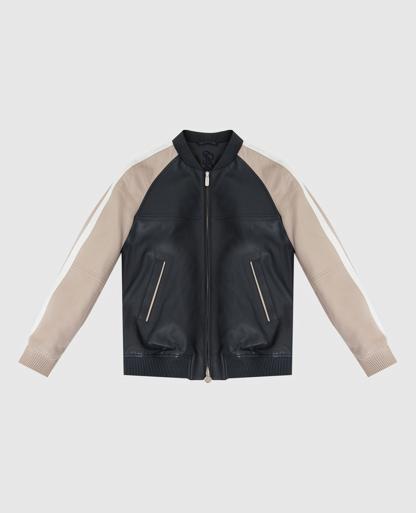 Children's dark gray leather bomber jacket stefano ricci