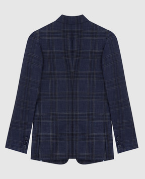 Stefano Ricci Children's navy check wool, silk and linen blazer Y1RSGD2300WKL01B