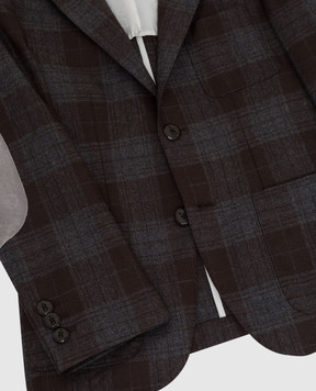 Stefano Ricci Children's dark brown plaid wool blazer Y1RSGD23T0W804