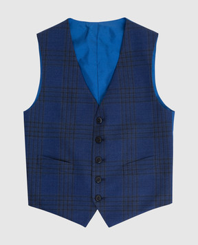 Stefano Ricci Children's dark blue checked wool and silk vest Y1E0100000HC3586