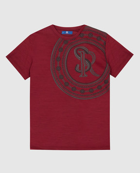 Stefano Ricci Children's burgundy wool T-shirt with emblem embroidery YNH0300320WV