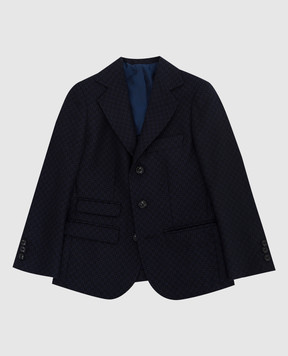 Stefano Ricci Children's dark blue patterned wool blazer Y1RSGD330PW805