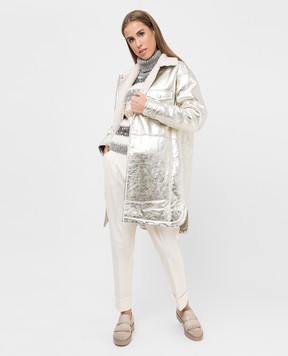Yves Salomon Silver sheepskin coat with slits 22WYM60295MEVN