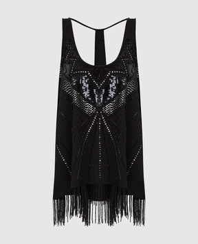 Twinset Black top with embroidery and fringes 211TT2622