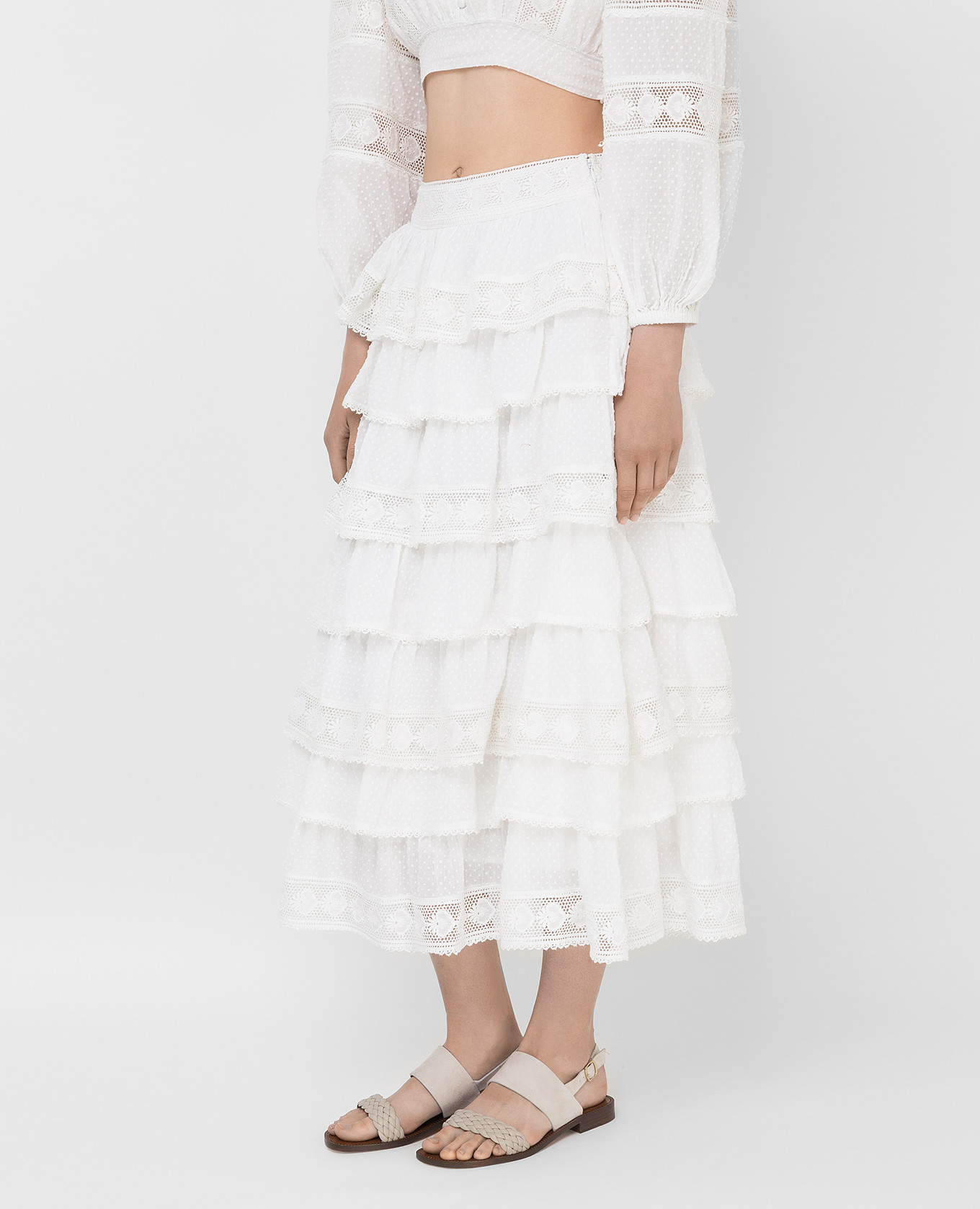 

Borneo jacquard skirt with ruffles Love Shack Fancy, White