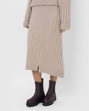 The Row Dejan Beige Asymmetric Cashmere Skirt 5782Y120