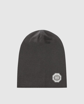 Stefano Ricci Children's dark gray cashmere hat with emblem YAK6S10CUFF6SA04