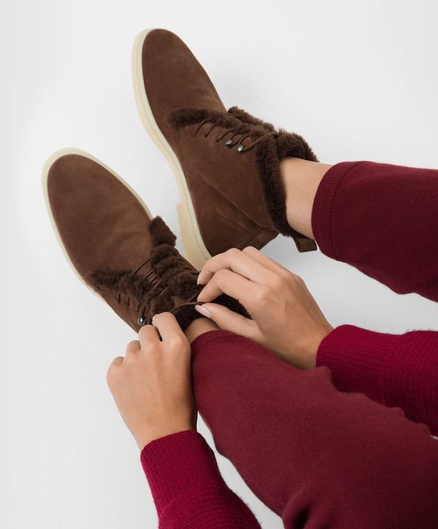 Loro Piana - Brown suede boots with fur FAF9366 - shop with