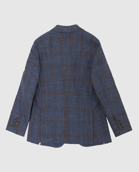 Stefano Ricci Checked wool, silk and linen children's blue blazer Y1RSGD2200WKL03B