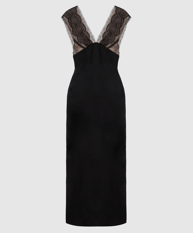 victoria beckham black lace dress Lace-trimmed crepe and satin-crepe gown - navy