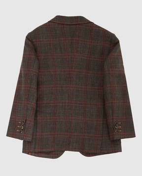 Stefano Ricci Children's dark gray plaid wool, silk and linen blazer Y1RSGD2200WKL03B