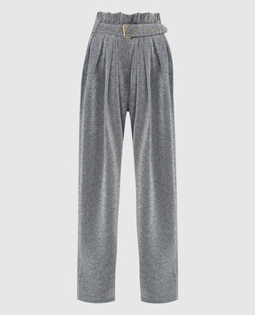 Balmain Silver trousers with pintucks and lurex WF0PQ045J202
