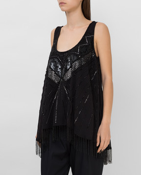 Twinset Black top with embroidery and fringes 211TT2622