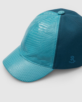 Stefano Ricci Children's dark turquoise cap with leather inserts YVF5347CFVRL