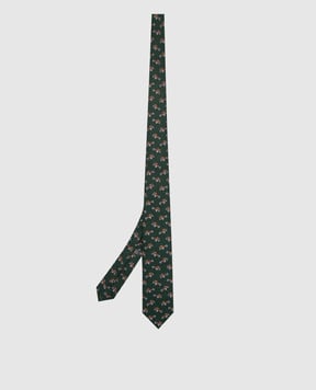 Stefano Ricci Patterned Tie and Pache Scarf Set for Children Dark Green Silk YDHNG700